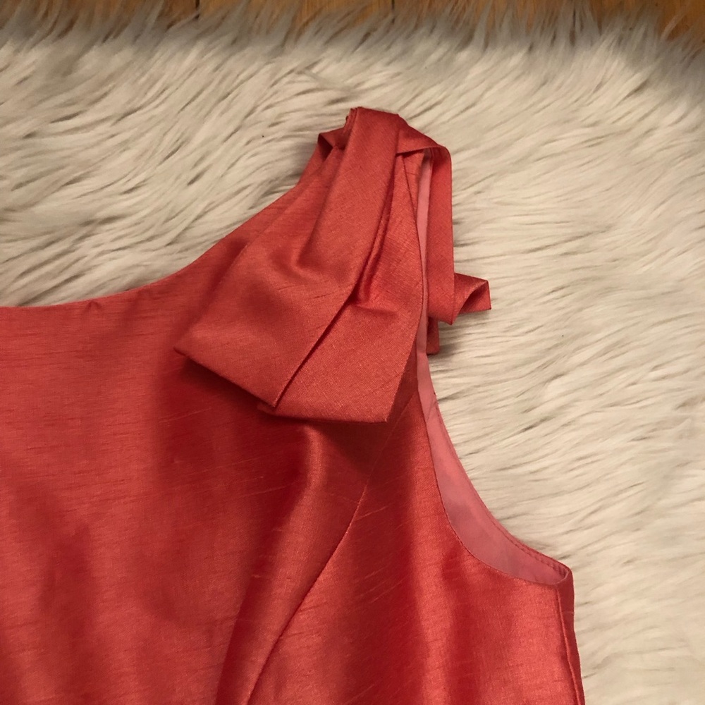 Alfred Sung Bateau Neck Bow Shoulder Dupioni Pink Orange Cocktail Dress size 6 - Picture 5 of 14